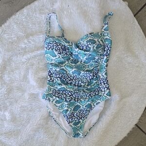 La Blanca Blue and White Paisley‎ One Piece Swimsuit